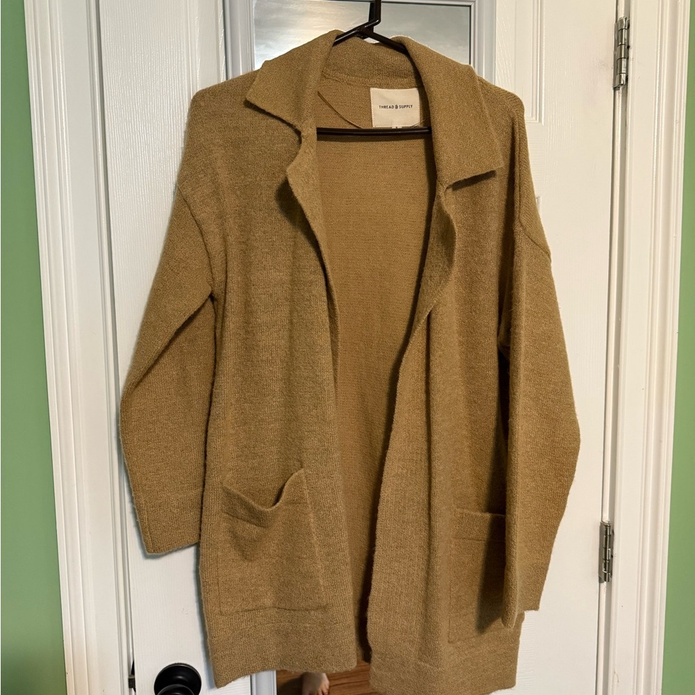 THREAD & SUPPLY - Open Front Cardigan Sweater - Tan - size S